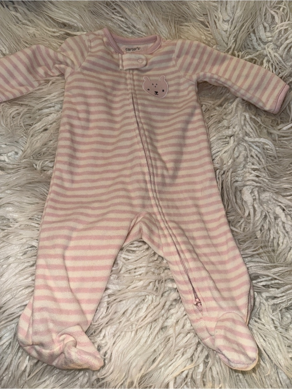 Carter's Pink and Cream Striped Fleece Footed One-Piece
